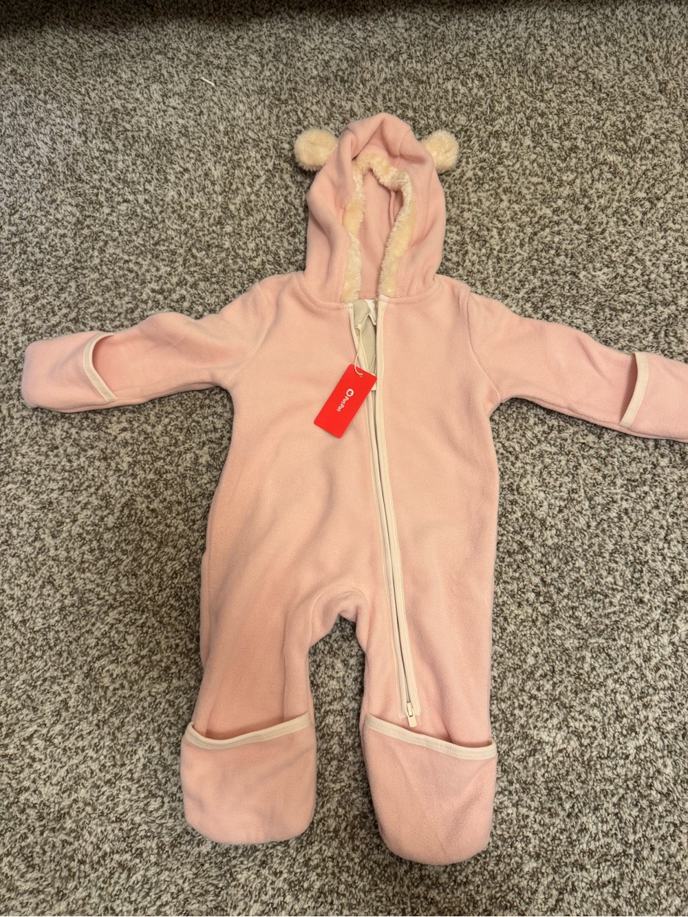 PatPat Pink Fleece Hooded Footed One-Piece